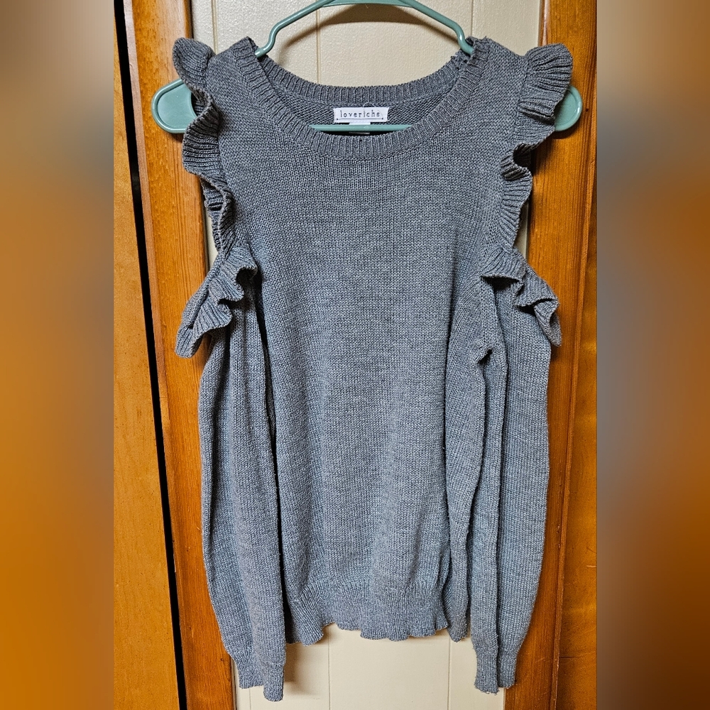 Love Riche Off-the-Shoulder Gray Sweater